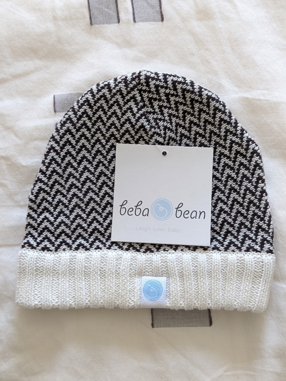 NWT Cotton Knit Baby Hat | Beba Bean Dark Brown & White Hat